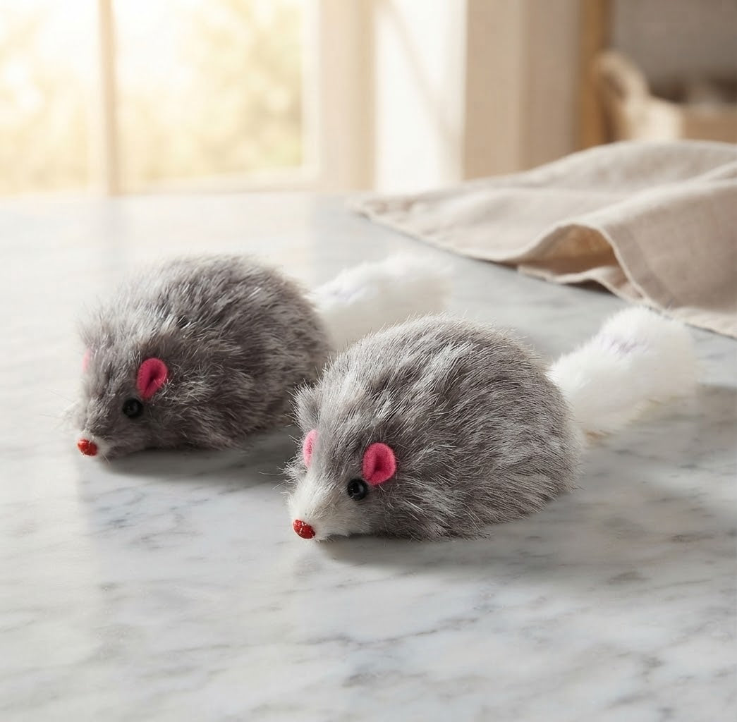 HappyTails™ - Fluffy Plush Mouse Cat Toy
