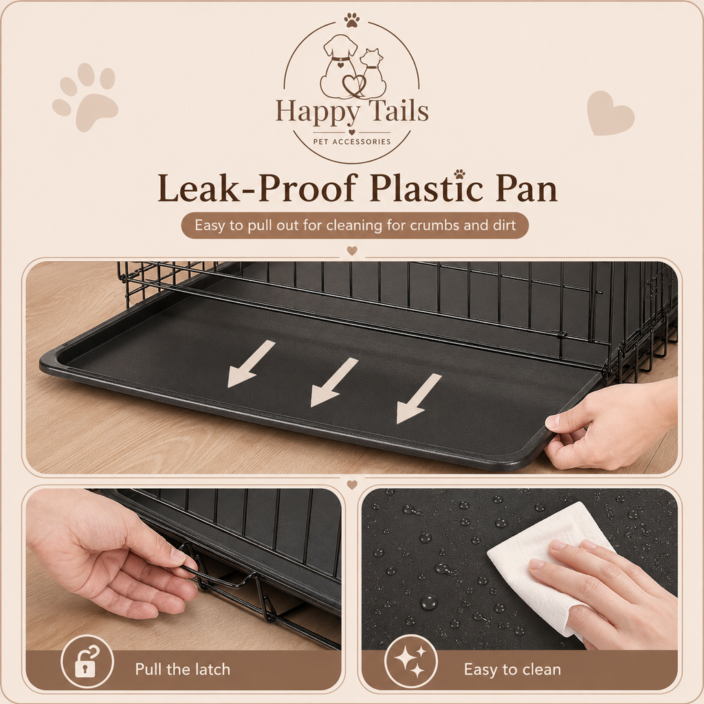 HappyTails™ 3-Size Foldable Metal Dog Crate with Leak-Proof Tray & Double Door⁠