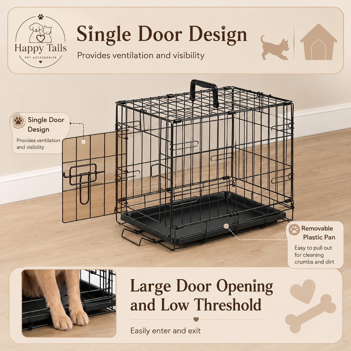 HappyTails™ - Foldable Metal Dog Crate