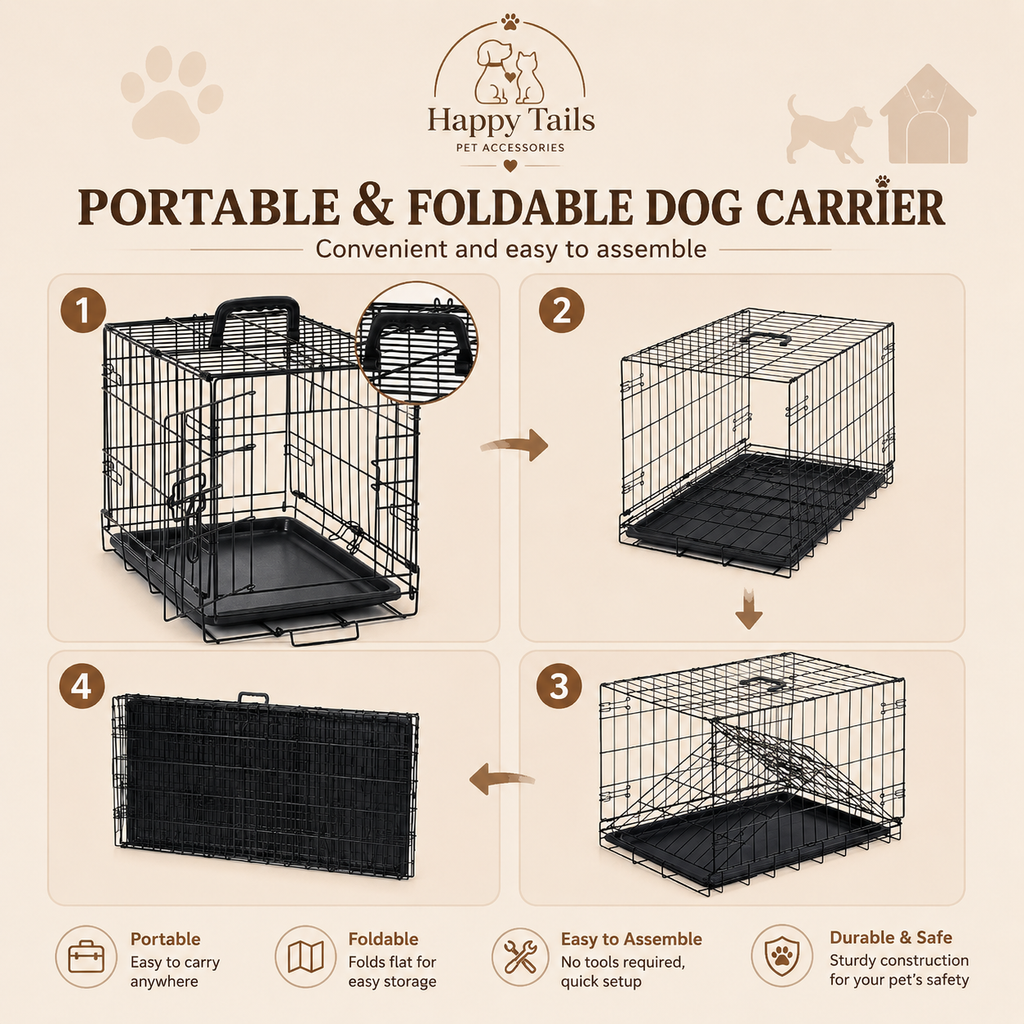 HappyTails™ - Foldable Metal Dog Crate