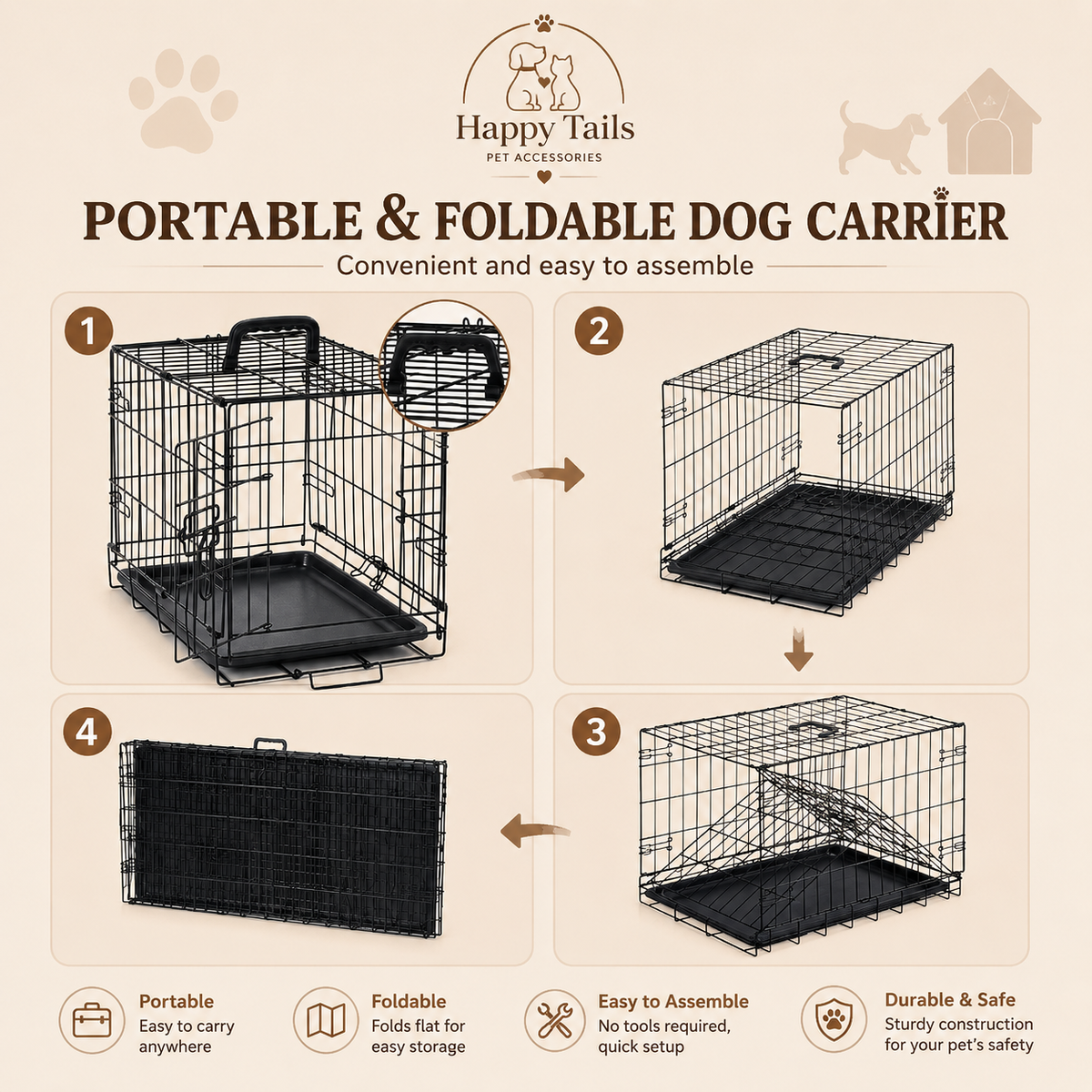 HappyTails™ - Foldable Metal Dog Crate