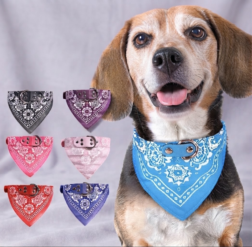 HappyTails™ - Chic Paisley Bandana & Leather Collar for Stylish Pets