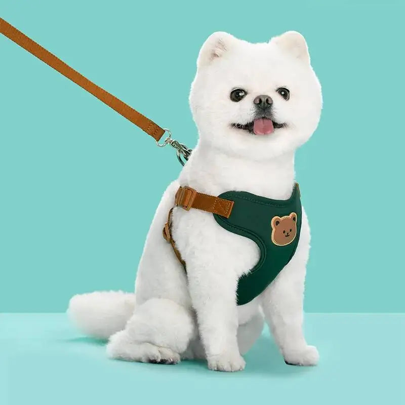 HappyTails™ - Adorable Bear Patch Breathable Vest Harness & Leash Set