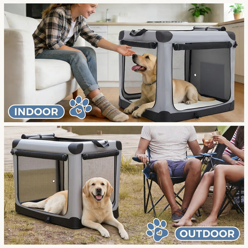 HappyTails™ - 600D Oxford Foldable Soft Dog Crate & Portable Pet Kennel with 3 Doors