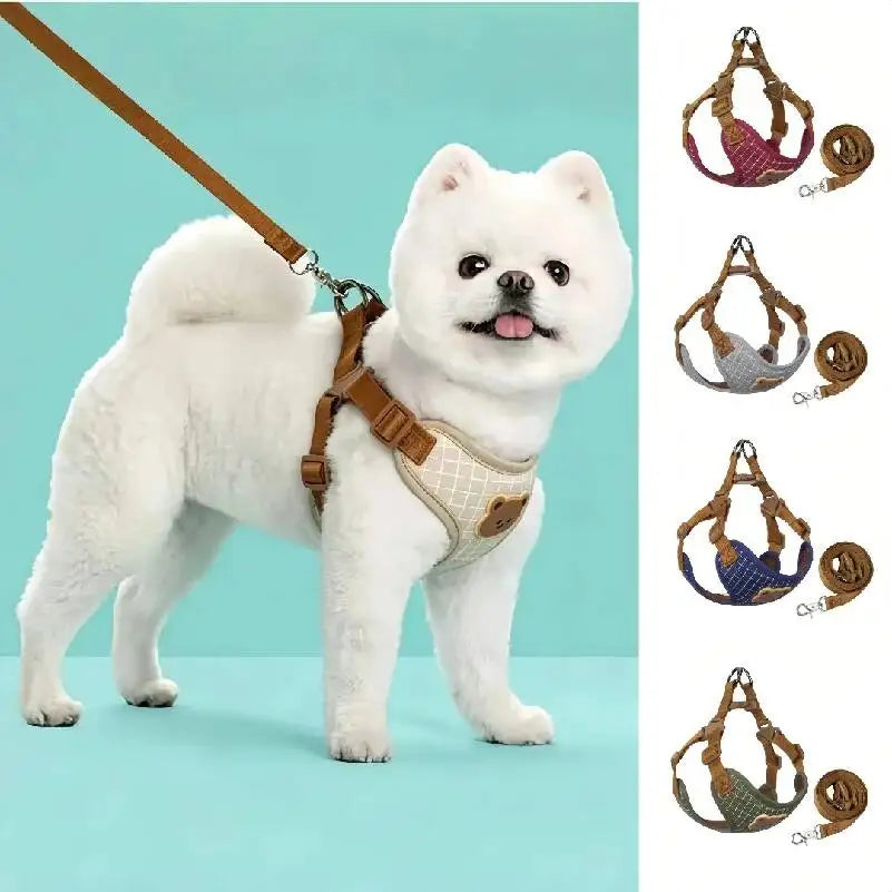 HappyTails™ - Adorable Bear Patch Breathable Vest Harness & Leash Set