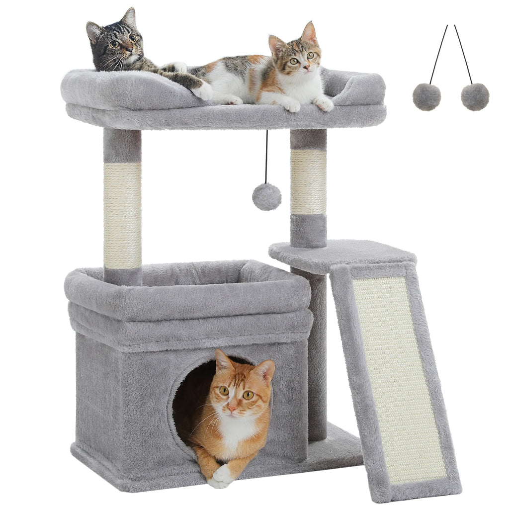 HappyTails™ - Cozy Indoor Cat Tree & Activity Tower with Sisal Scratching Posts