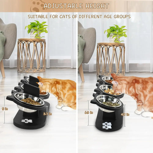 HappyTails™ - Adjustable Height Elevated 3-Bowl Pet Feeder