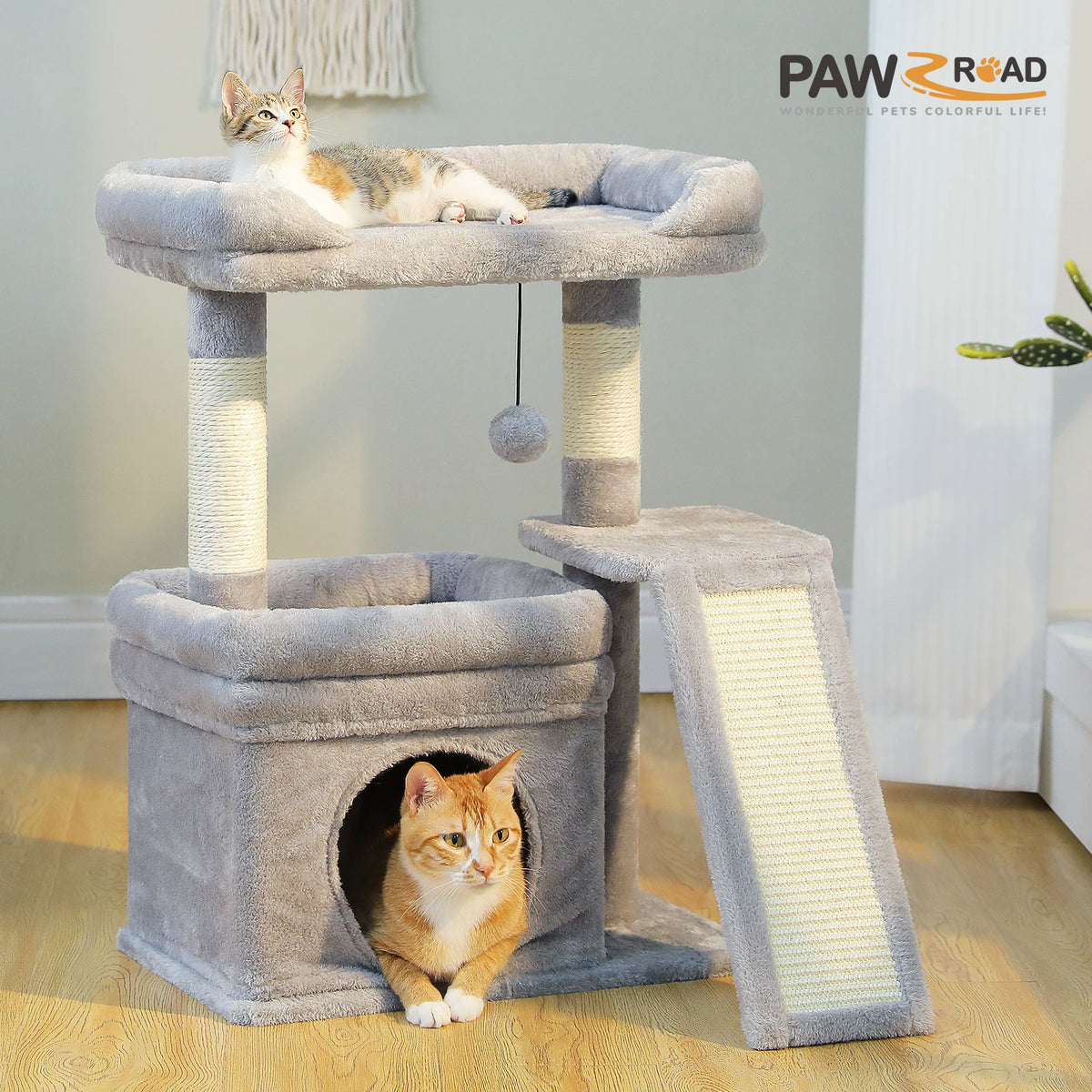 HappyTails™ - Cozy Indoor Cat Tree & Activity Tower with Sisal Scratching Posts