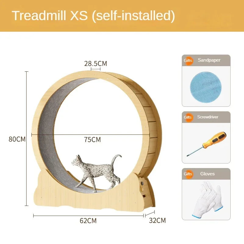 HappyTails™ - Wooden Silent Cat Exercise Wheel & Climbing Fitness Ring