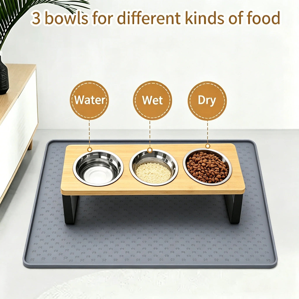 HappyTails™ - Ergonomic 15° Elevated 3-Bowl Pet Feeder⁠