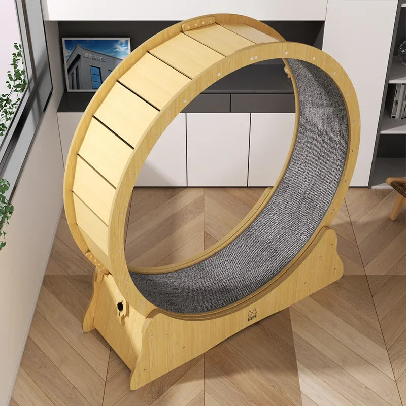 HappyTails™ - Wooden Silent Cat Exercise Wheel & Climbing Fitness Ring