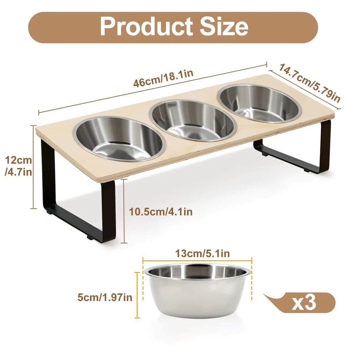HappyTails™ - Ergonomic 15° Elevated 3-Bowl Pet Feeder⁠