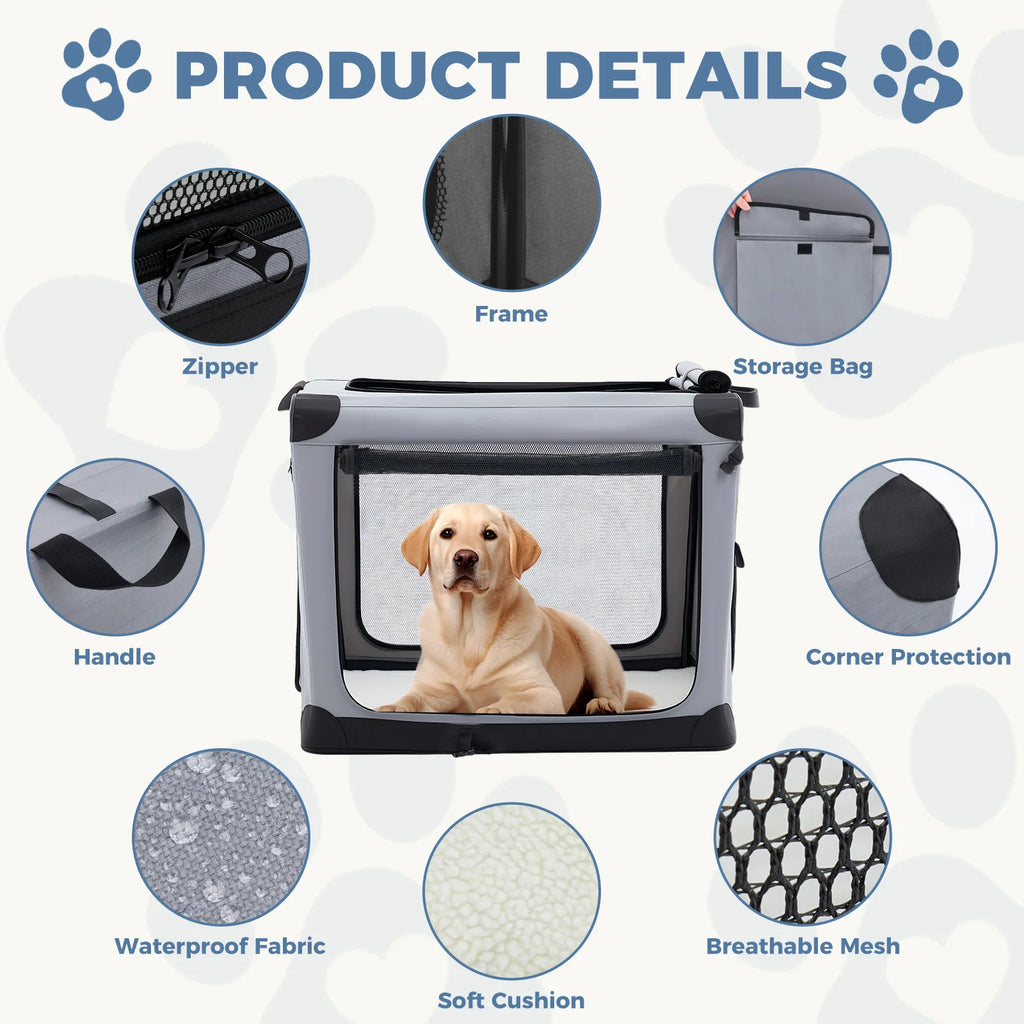 HappyTails™ - 600D Oxford Foldable Soft Dog Crate & Portable Pet Kennel with 3 Doors