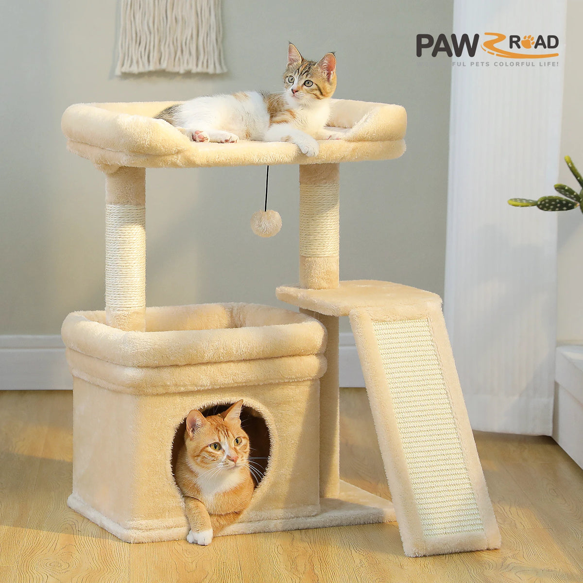 HappyTails™ - Cozy Indoor Cat Tree & Activity Tower with Sisal Scratching Posts