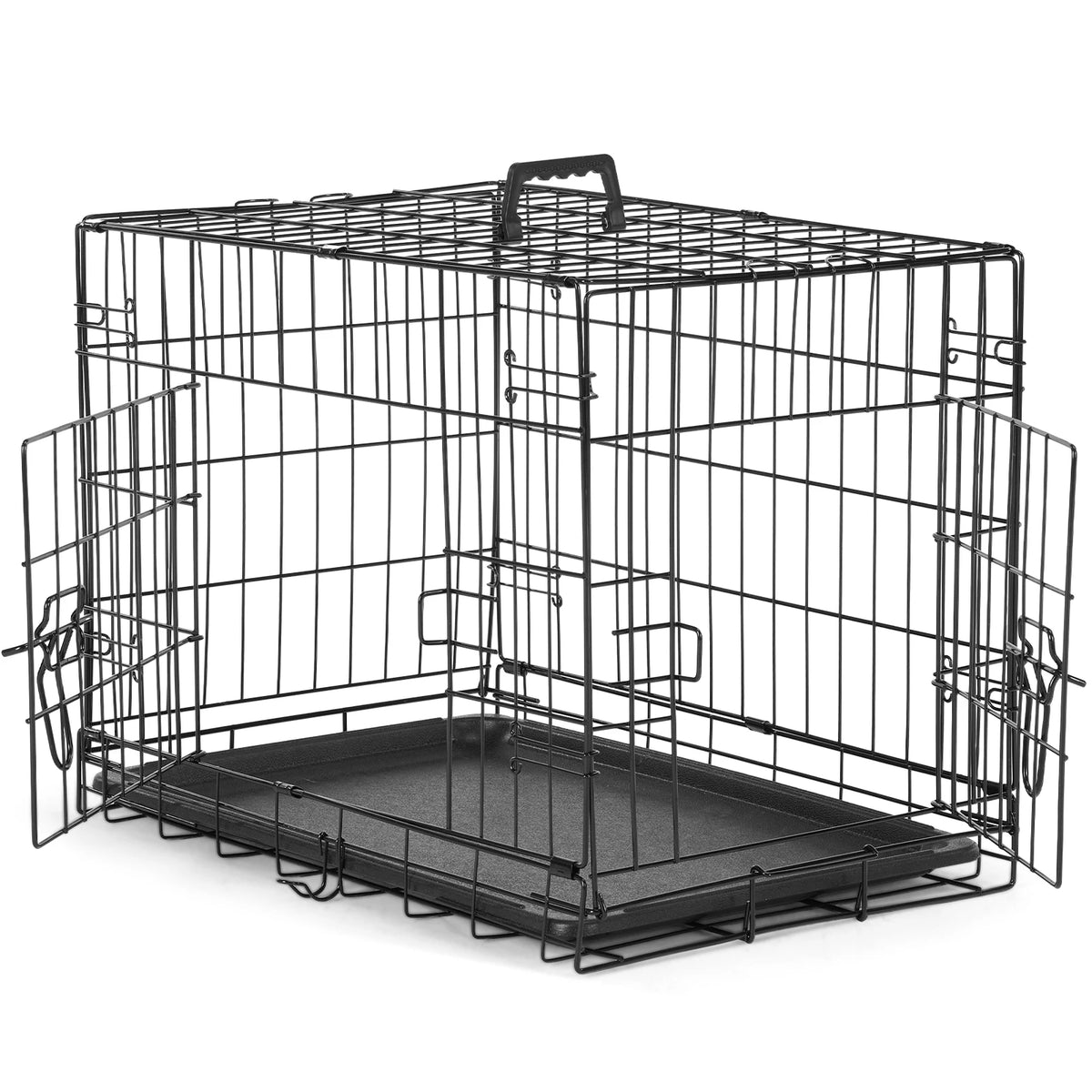 HappyTails™ 3-Size Foldable Metal Dog Crate with Leak-Proof Tray & Double Door⁠