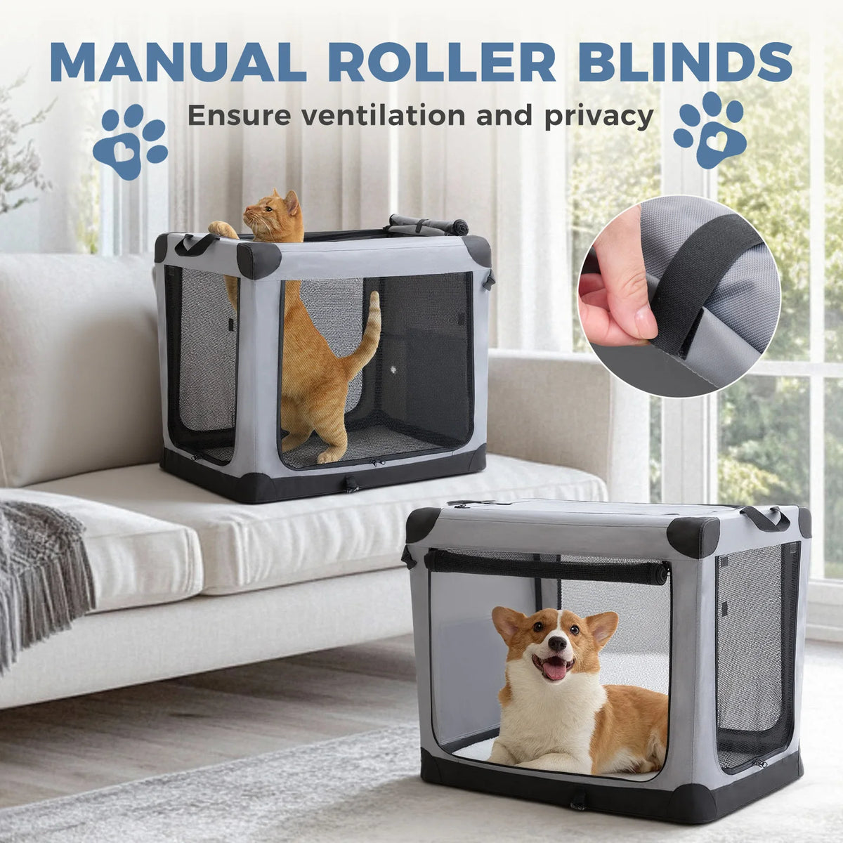 HappyTails™ - 600D Oxford Foldable Soft Dog Crate & Portable Pet Kennel with 3 Doors