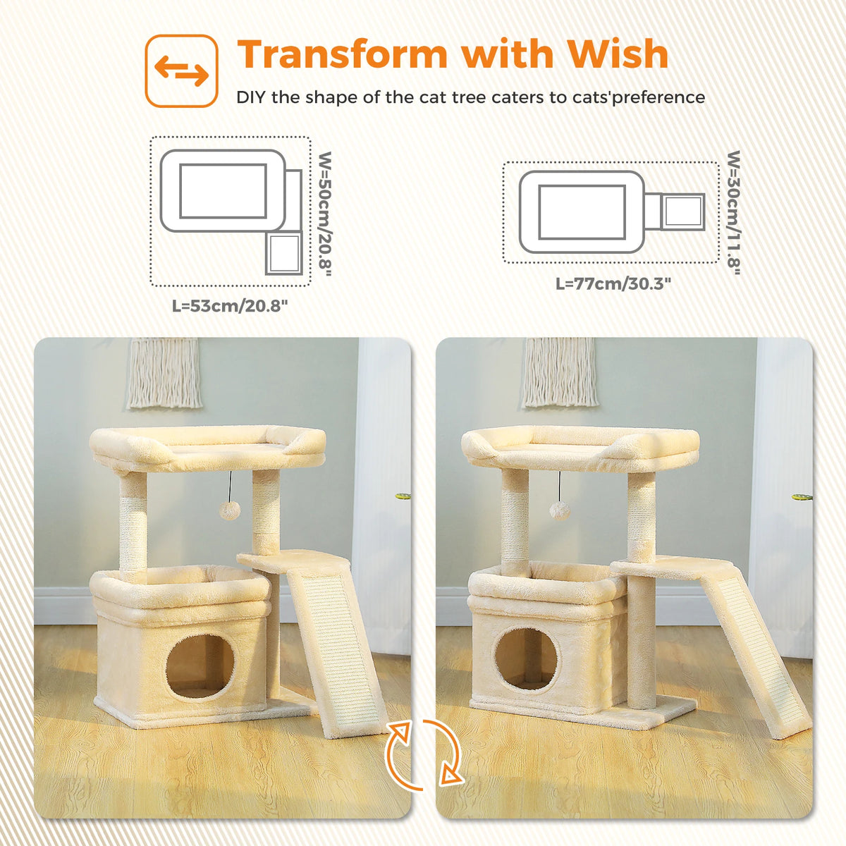 HappyTails™ - Cozy Indoor Cat Tree & Activity Tower with Sisal Scratching Posts