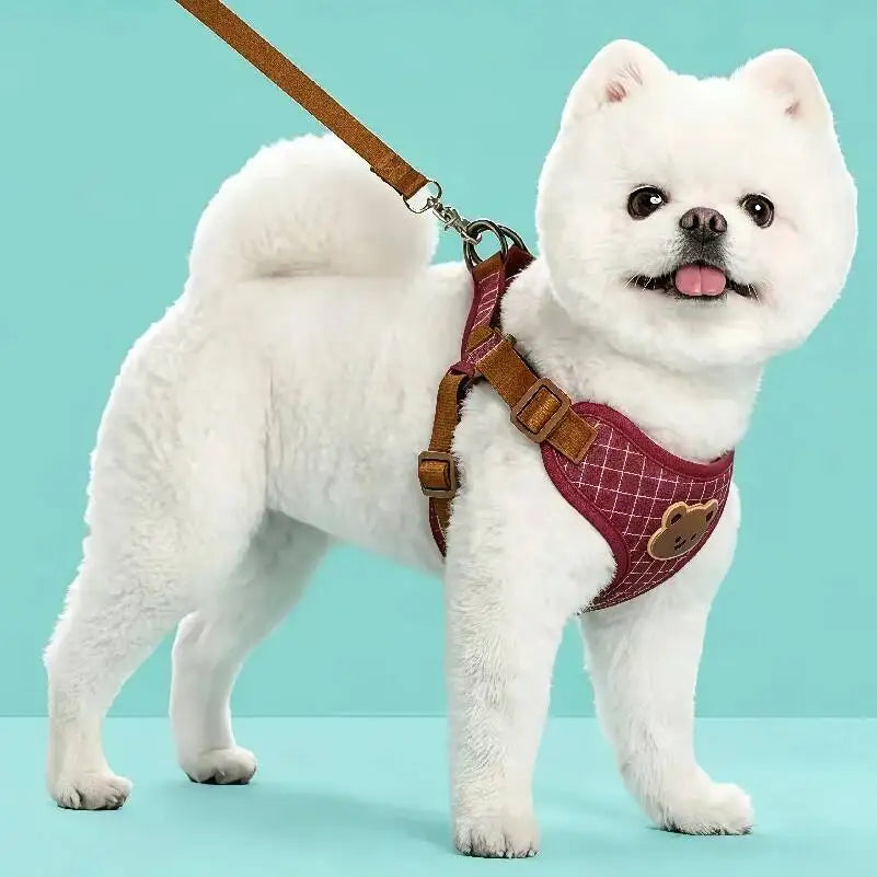 HappyTails™ - Adorable Bear Patch Breathable Vest Harness & Leash Set