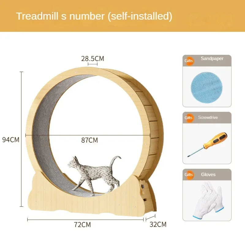 HappyTails™ - Wooden Silent Cat Exercise Wheel & Climbing Fitness Ring