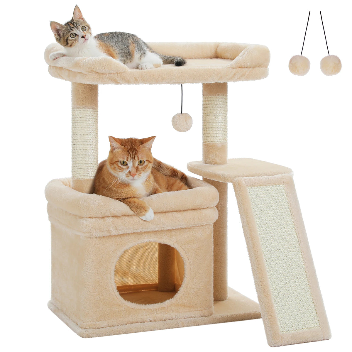 HappyTails™ - Cozy Indoor Cat Tree & Activity Tower with Sisal Scratching Posts