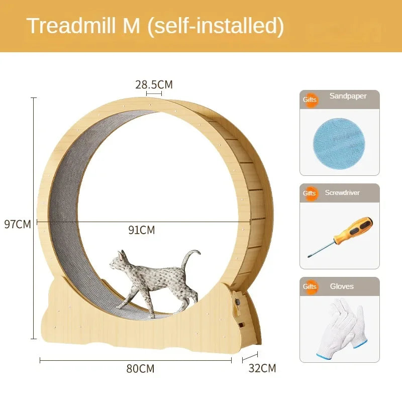 HappyTails™ - Wooden Silent Cat Exercise Wheel & Climbing Fitness Ring