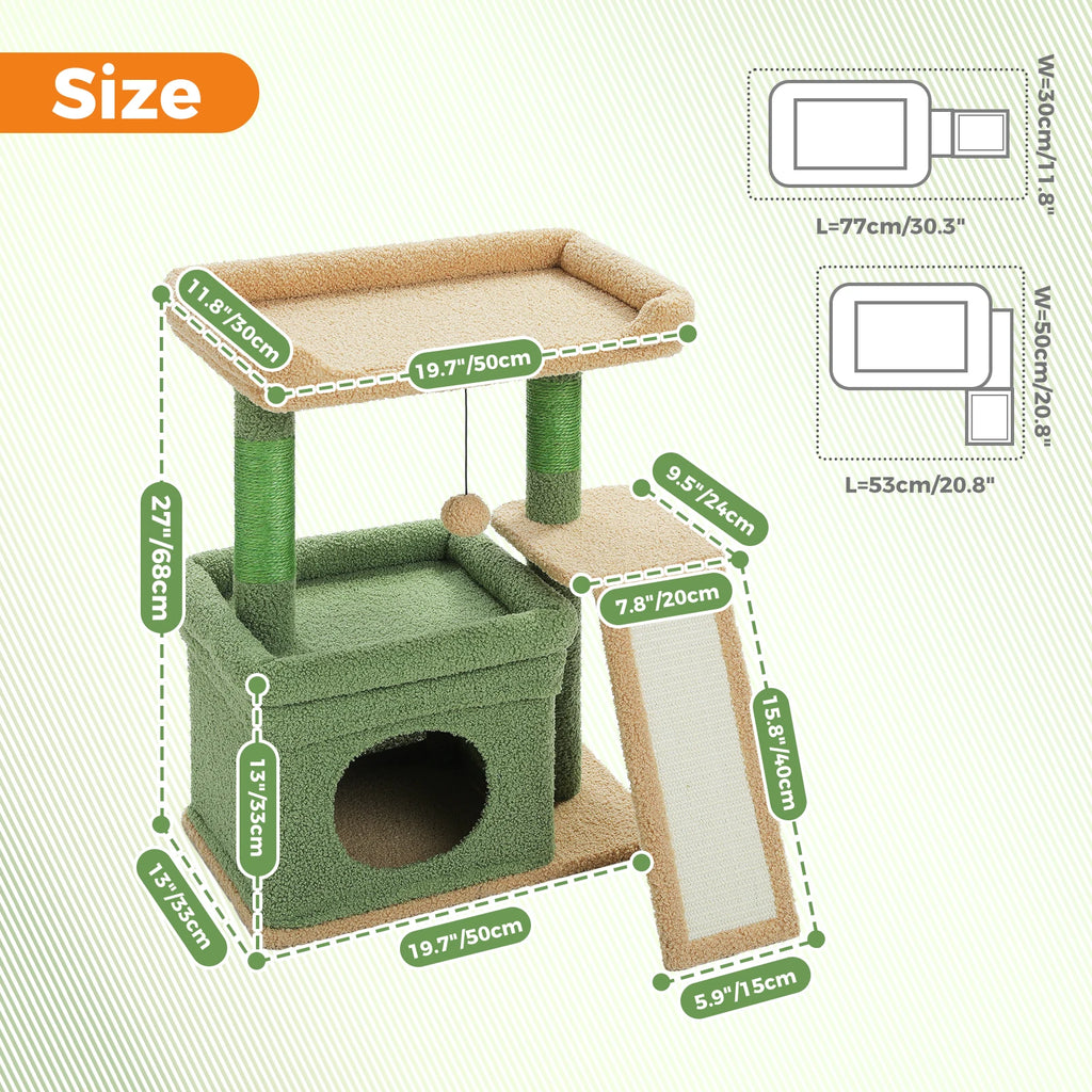HappyTails™ - Cozy Indoor Cat Tree & Activity Tower with Sisal Scratching Posts