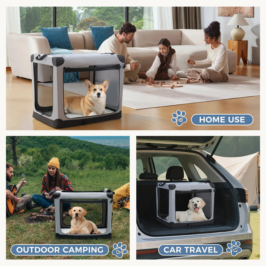 HappyTails™ - 600D Oxford Foldable Soft Dog Crate & Portable Pet Kennel with 3 Doors