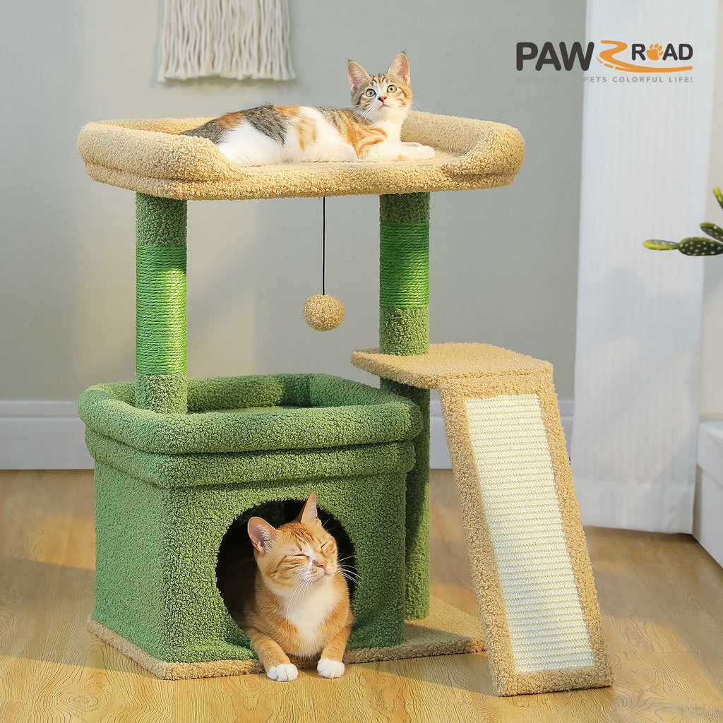 HappyTails™ - Cozy Indoor Cat Tree & Activity Tower with Sisal Scratching Posts
