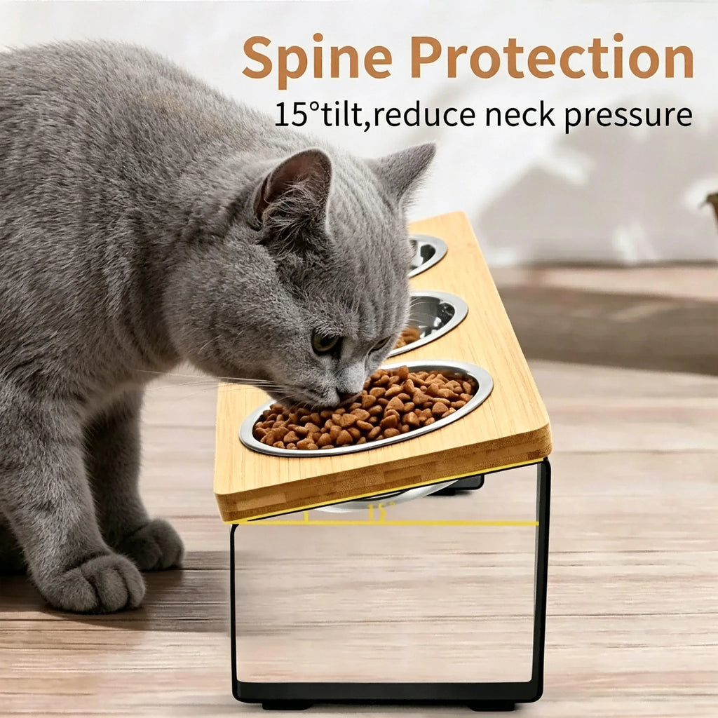 HappyTails™ - Ergonomic 15° Elevated 3-Bowl Pet Feeder⁠