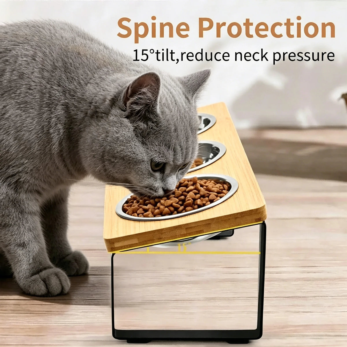 HappyTails™ - Ergonomic 15° Elevated 3-Bowl Pet Feeder⁠