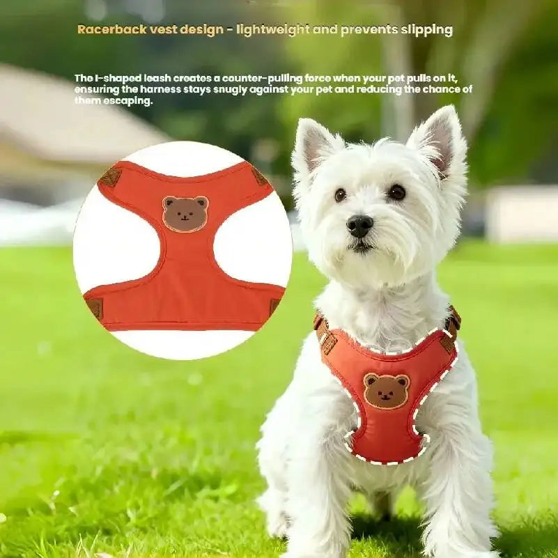 HappyTails™ - Adorable Bear Patch Breathable Vest Harness & Leash Set